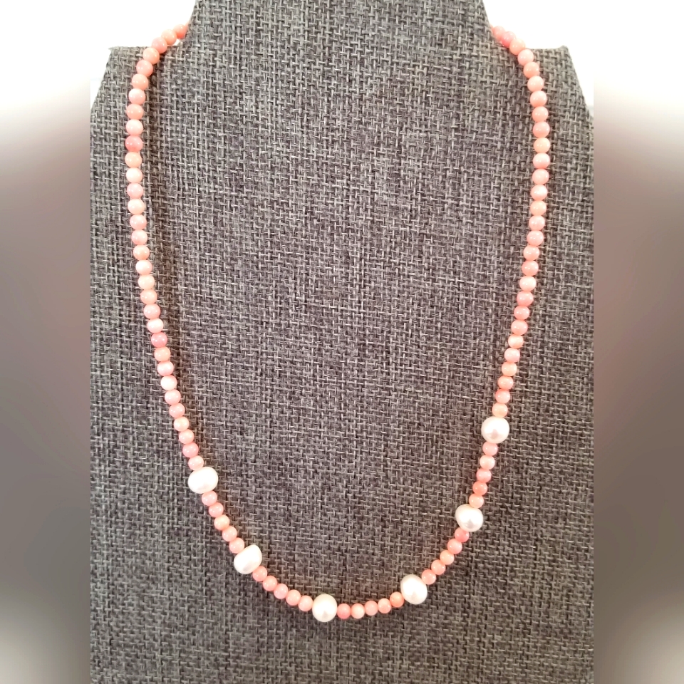 Salmon Coral With Pearls Necklace